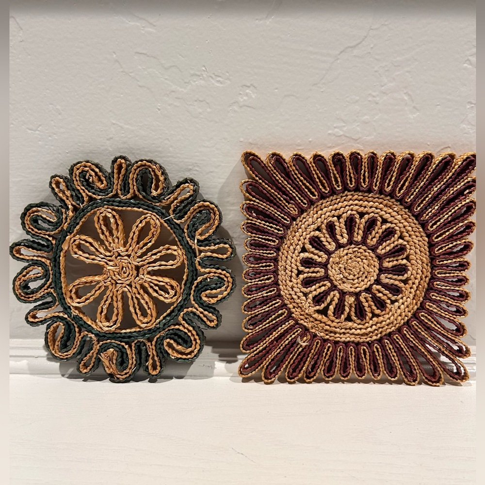 Vintage Raffia Coasters – Set of 2